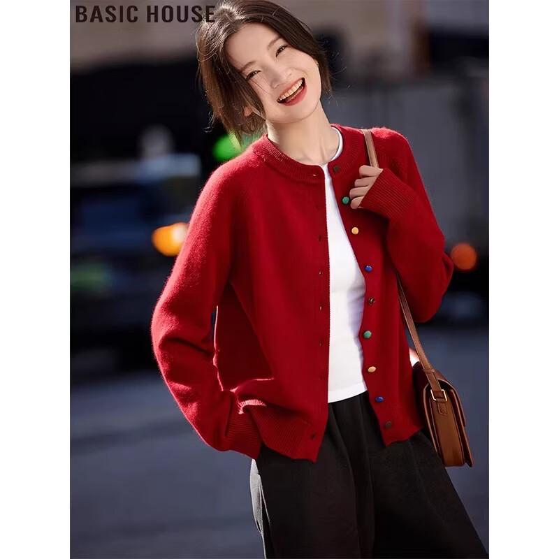 Basic House Women s Round Neck Knit Cardigan M