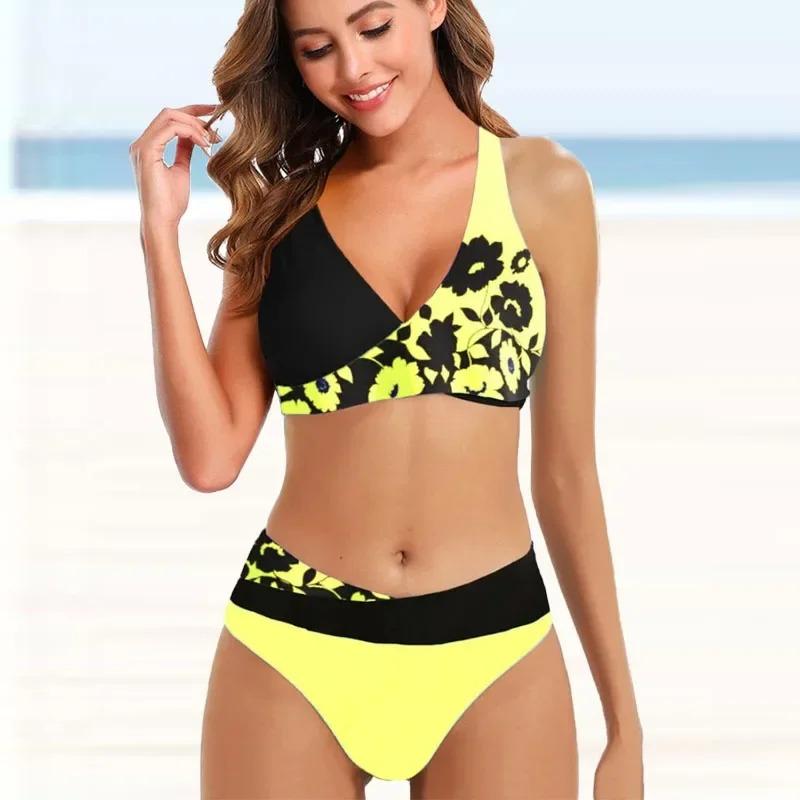 Kadın Yüzme Mayosu Halter Mayo İki Parça Mayo Çiçekli Çiçekli Kaju Baskılı Tankini Üst Boyshorts Yüzme S-5XL