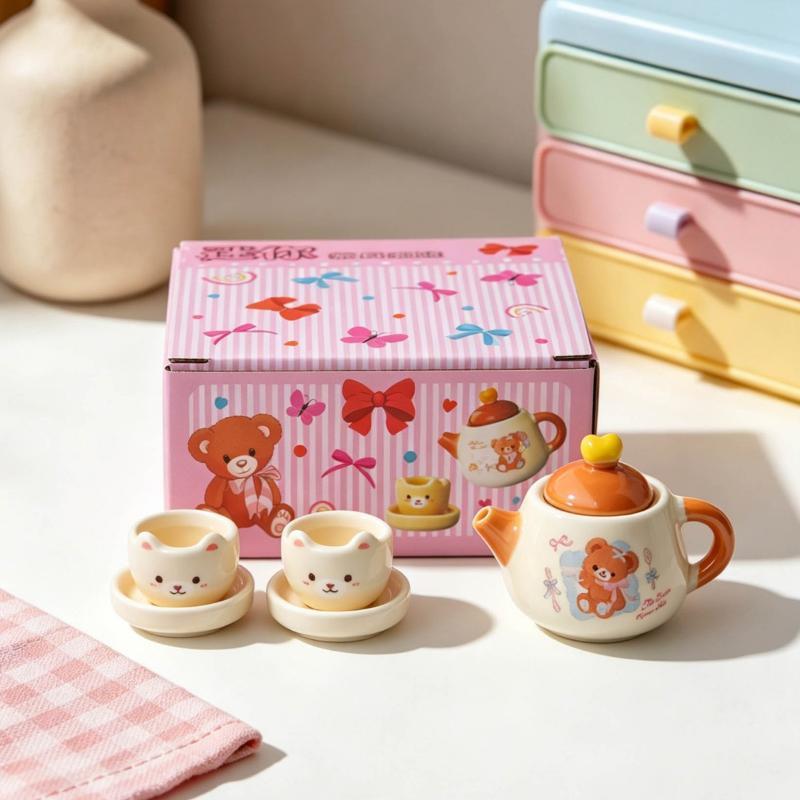 Cute Light Blue Elephant Ceramic Tea Set With 3 Small Cups Serving Tray Perfect For Afternoon Tea Kids Gift Home Decoration