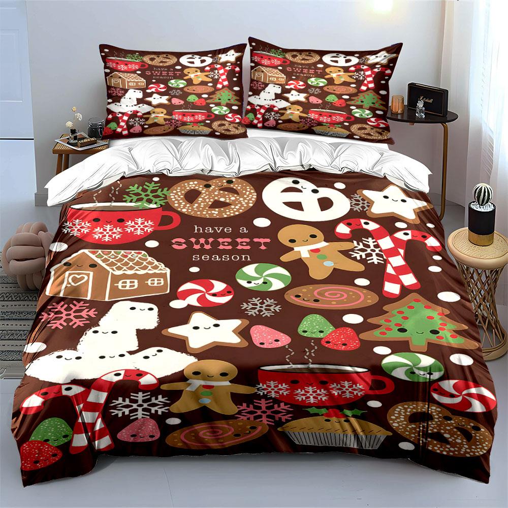 Gingerbread Cookies, Candy Canes. Bedding Sets Duvet Cover Sets Duvet Covers Pillowcases(1 * Duvet Cover 2 * Pillowcases Without Duvet Insert)