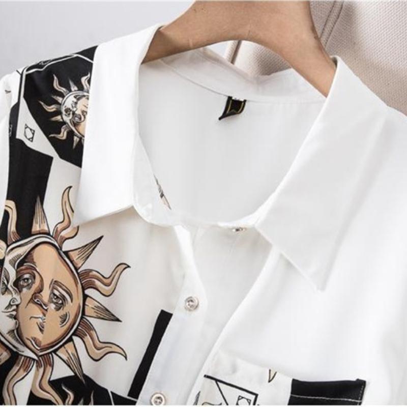 Women Shirt Dress Loose Long Sleeve A-line Dress Women Mid-length Button Lace-up Printing Dresses Vestidos Loose 4XL Dress