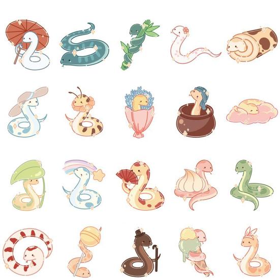 50Pcs Cartoon Stickers Various Lovely Snake Patterns Waterproof PVC Adhesive DIY Decoration Removable Suitcase Water Bottle Graffiti Stickers