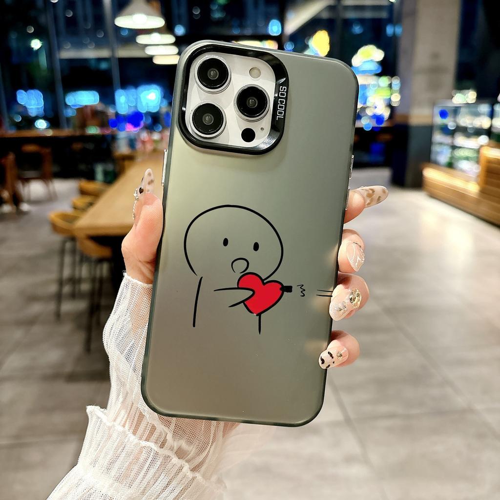 Color Phone Case For iPhone 17 16E 16 11 15 14 Pro MAX 12 13 MINI 7 8 Plus XR SE Silver IMD Cover Cute Middle Finger Couple