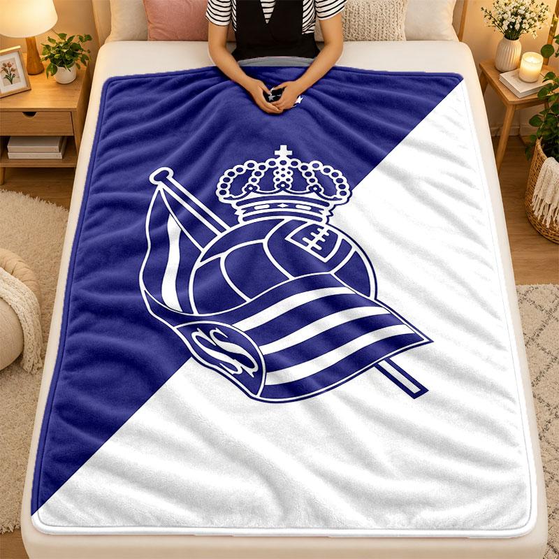 Flannel BlanketReal Sociedad FC Warm Soft Throw Blanket for Indoor Sofa Bed Living Room Use