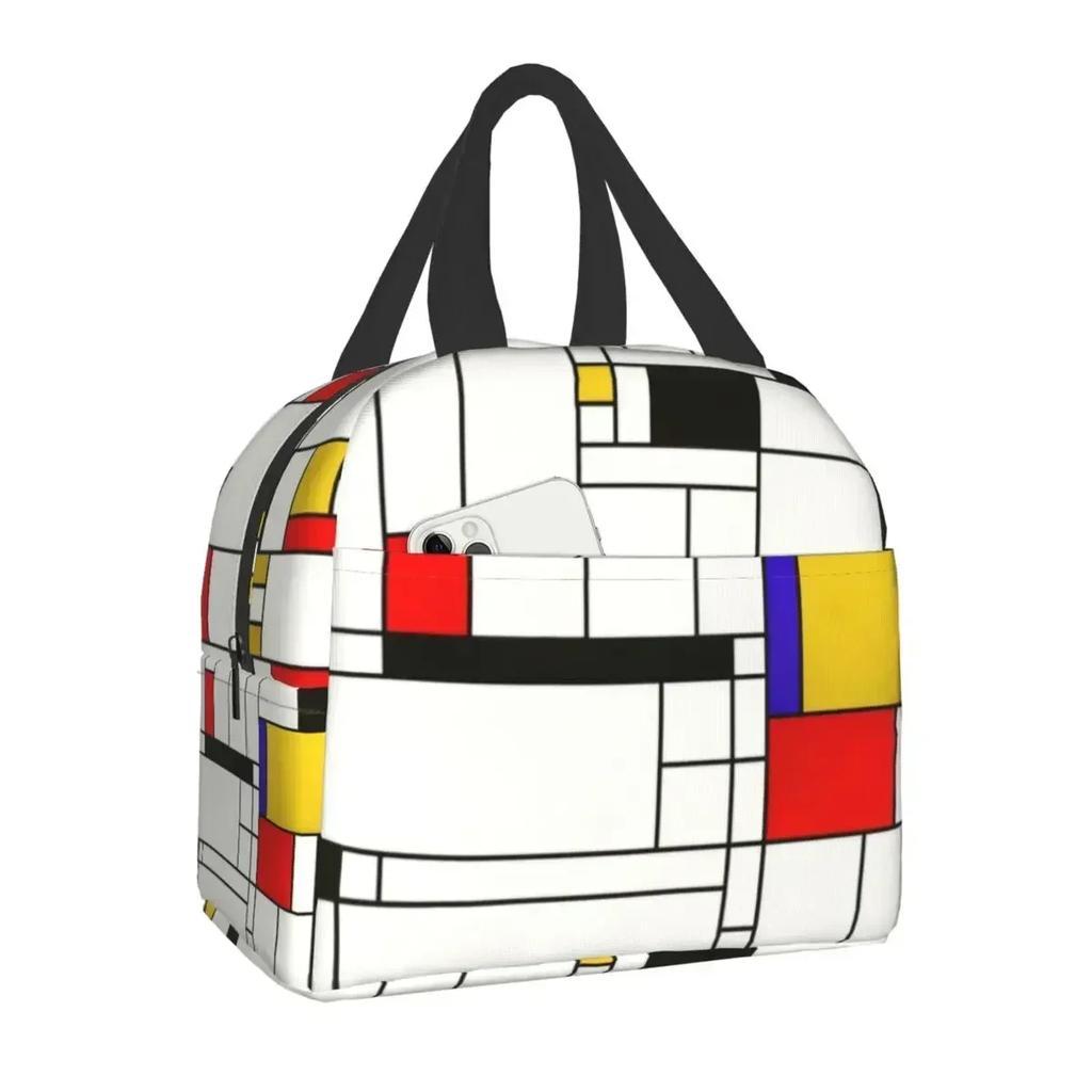Pink Grey Gold Geometric Abstract Pattern Insulated Lunch Bag for Women Geometry Portable Thermal Cooler Food Lunch Box for Work