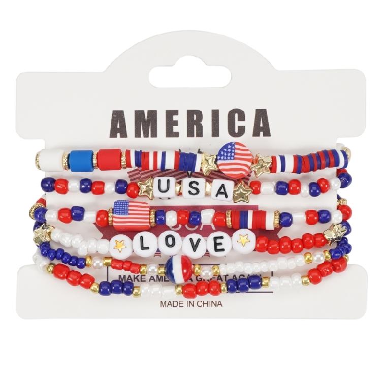 6PCS Multipurpose Beaded Bracelets Independence Day Party Gifts With Star Pendants Daily Casual Use Stylish Outfits