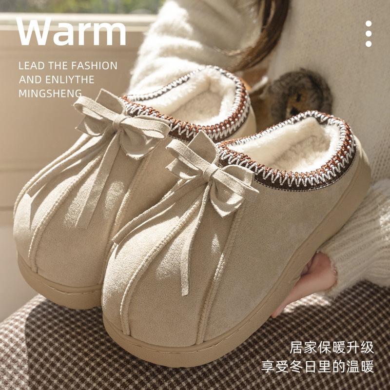Cotton slippers autumn and winter 2025 new bow warm indoor leisure winter non-slip and wear-resistant cotton shoes