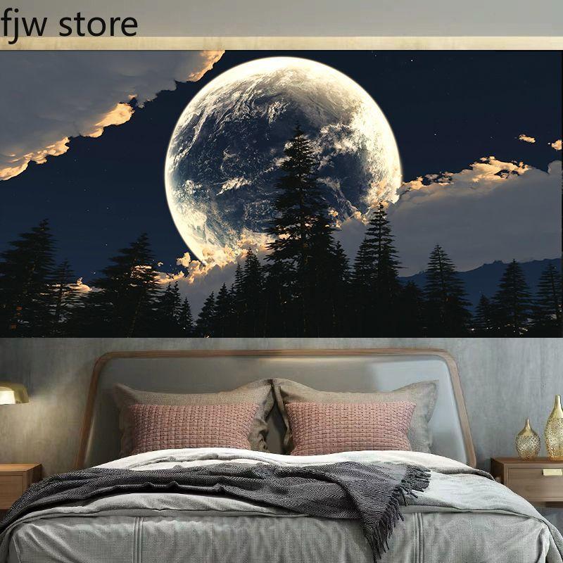 Starry Sky Moon Landscape Tapestry Room Aesthetic  Wall Hanging Art Background Cloth Bedroom Dormitory Home Decoration