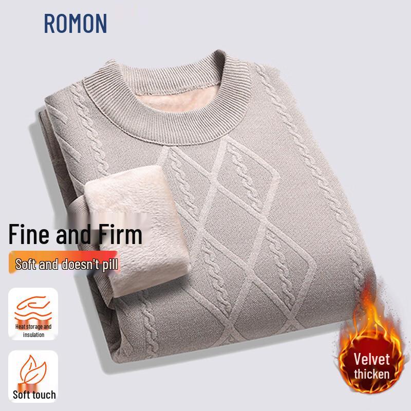 

ROMON Men s Plush-Lined Thickened Round Neck Knit Sweater 3XL