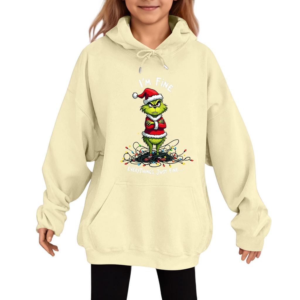 Children's Fashionable Casual Long-sleeved Loose Christmas Print Pullover Hooded Sweatshirt
