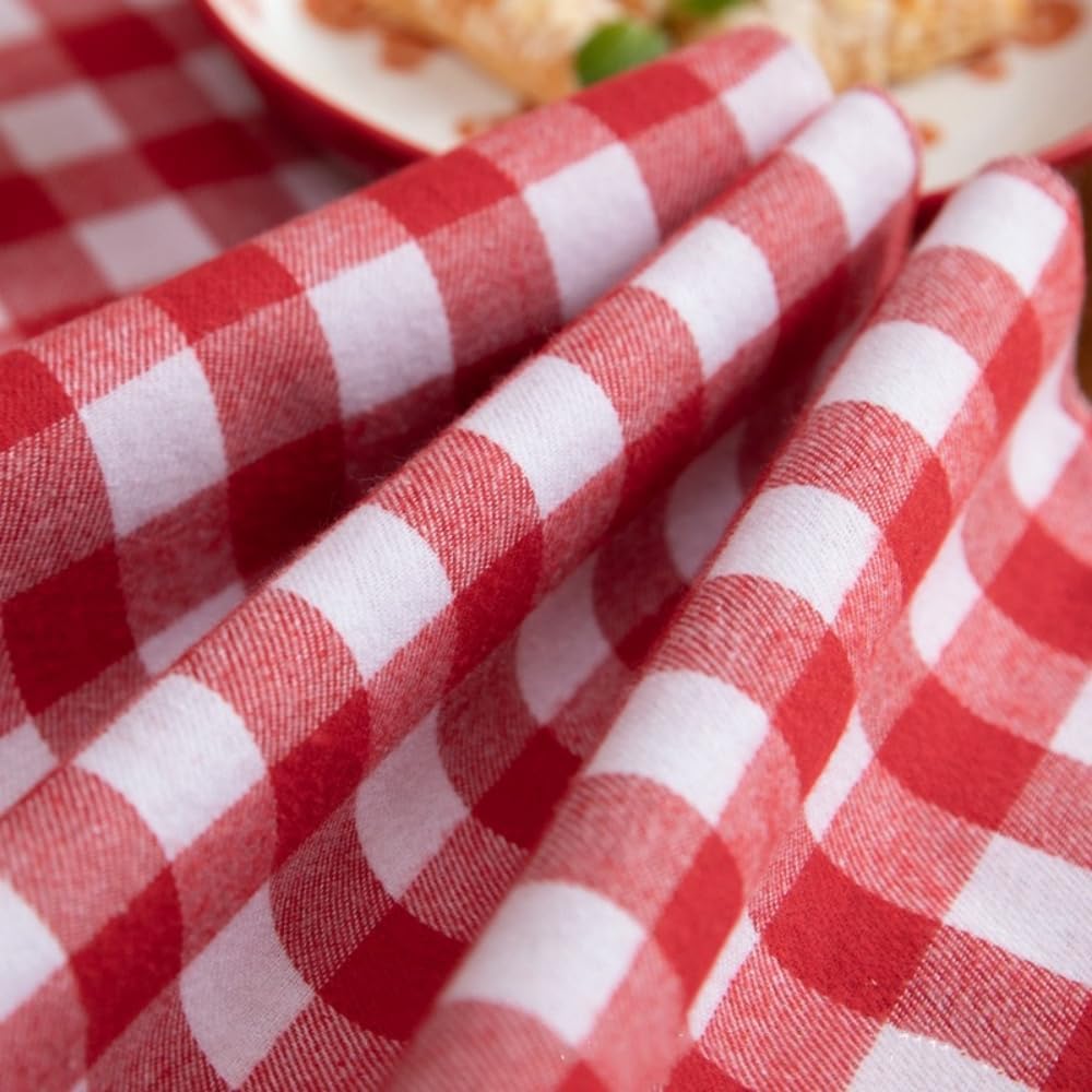 Home Linen Gingham Check Table Runner Cotton&Line Red Burgundy Checkered Table Runner Kitchen Dining Table Decoration Cover Perfect for Home Kitchen