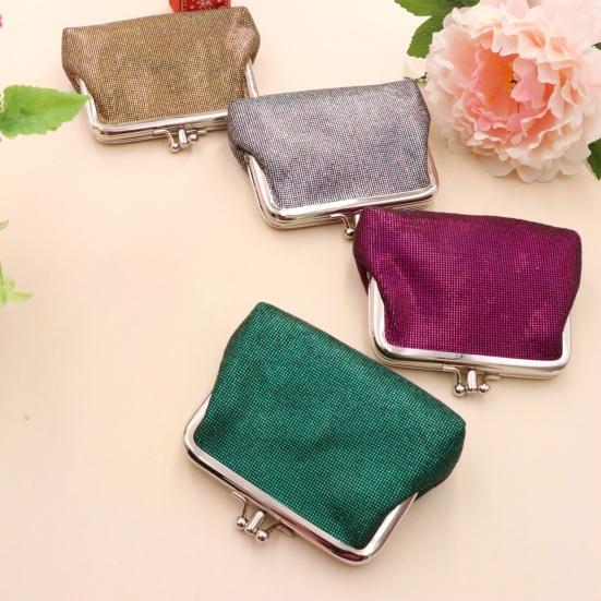 Vintage Glitter Mini Coin Purse, Portable Kiss Lock Closure Change Pouch, Double-layer Coin Wallet for Cards, Jewelry, Cash, Keys