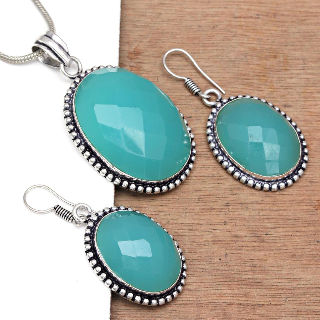 Necklace Chalcedony Natural  Beads Blue 20" Cts Round Sterling
