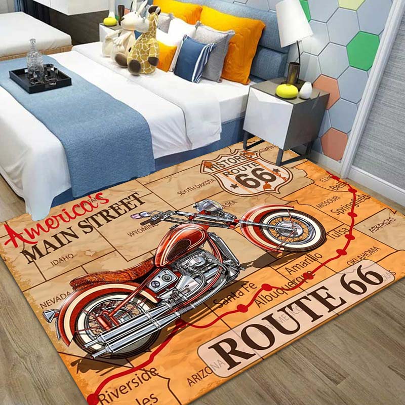 15 Sizes Route 66,Mother Road Sign Pattern Area Rug,Carpet for Home Living Room Bedroom Sofa Doormat Decor,Non-slip Floor Mat