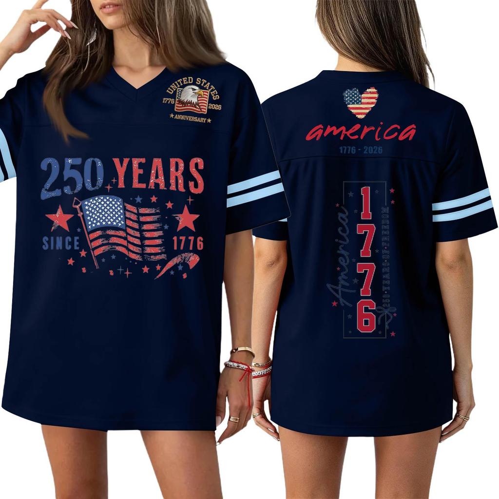 Damen Casual Mode V-Ausschnitt Sport Unabhängigkeitstag Druck Kurzarm Sport T-Shirt Top