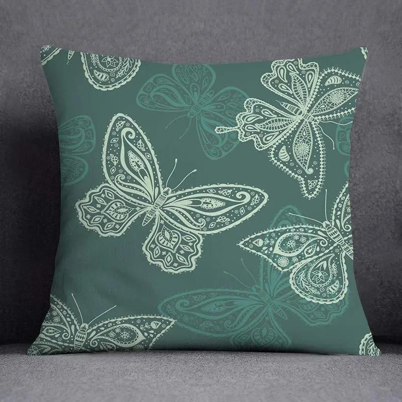 Vintage Butterfly Print Cushion Cover Peach Skin Throw Pillow Cover Pillowcase Sofa Living Room Spring Home Decor Pillow Case