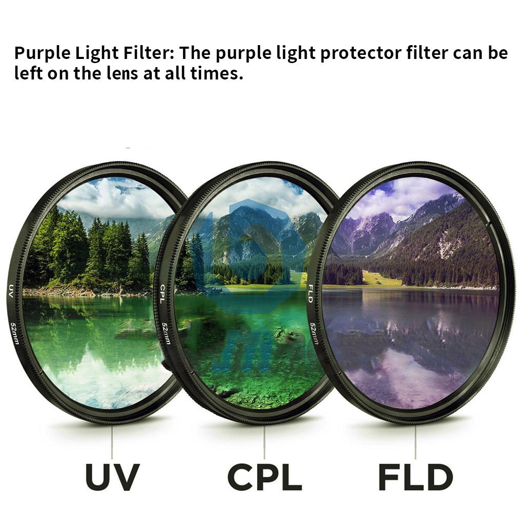 3 Pcs Purple Light CPL FLD Lens Filter Set with Bag Camera 49MM 52MM 55MM 58MM 62MM 67MM 72MM 77MM Glass Protector Replacement