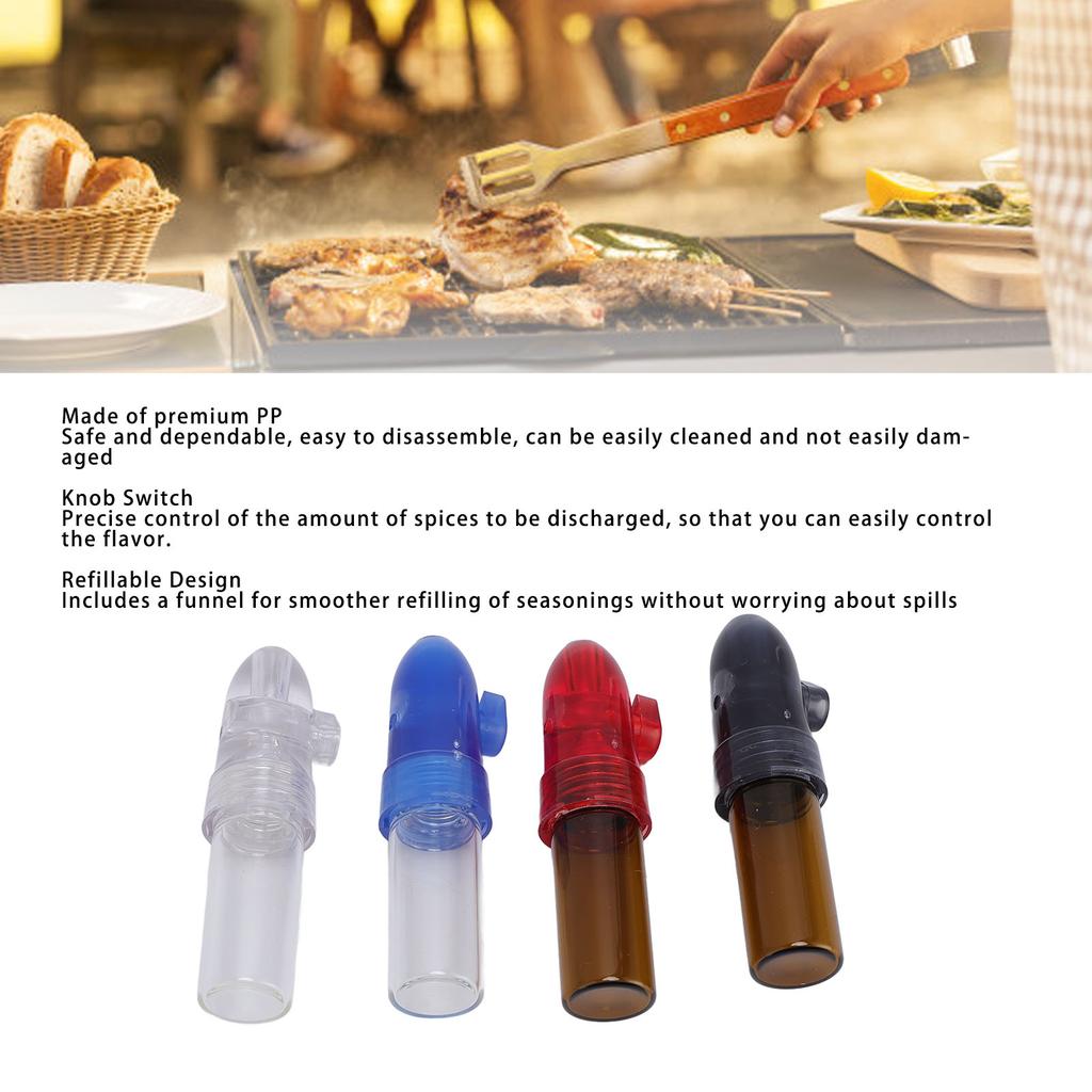 4PCS Portable Spices Dispenser with Knob Switch PP Refillable Mini Spices Storage Bottle Salt and Pepper Shaker with Funnel for Camping Travel
