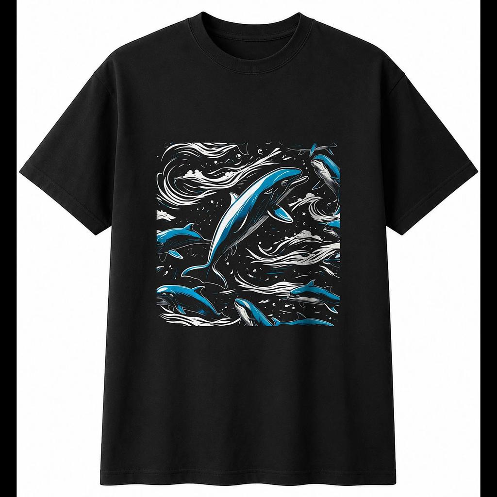 Fantasy Art Porpoise In Water Mens T-Shirt Sea Ocean Black 100% Cotton Printed