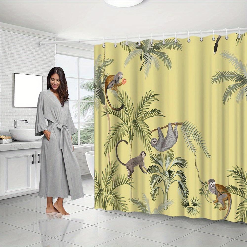 Tropical Rainforest Shower Curtain, Animal & Leaf Pattern, Hd Print, Countryside Style, Home/Bath Decor