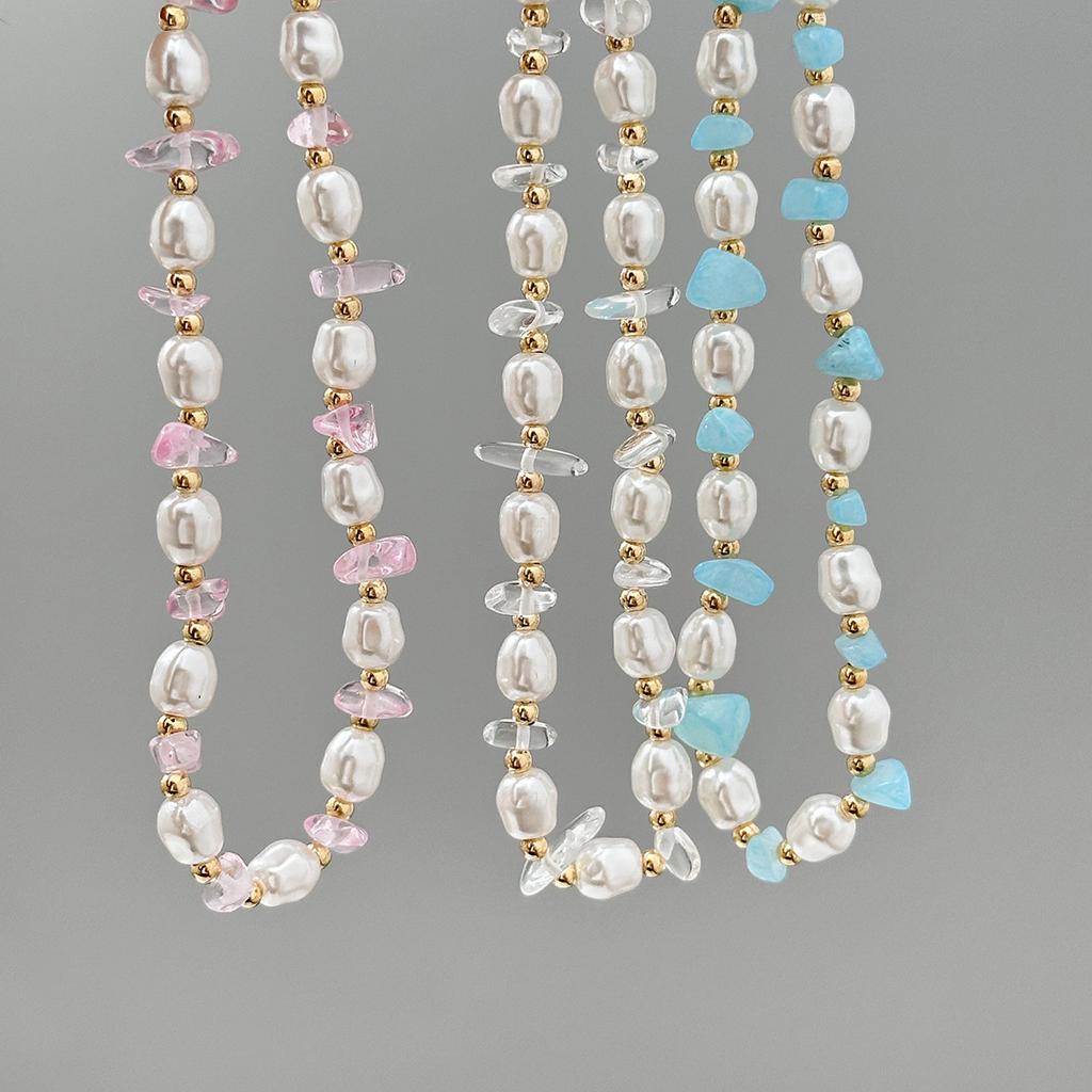 Bohemian Irregular Gravel Necklace Female, Sweet Imitation Pearl Beaded Collarbone Chain Necklace