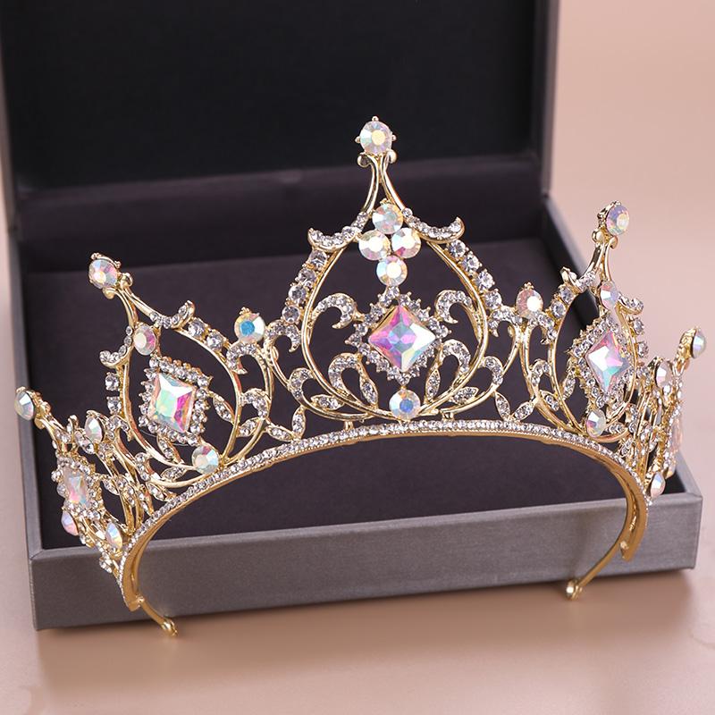 Fashion Wedding Hair Accessories Bridal Headdress Baroque Colored Rhinestone Crystal Crown Party Prom Queen Jewelry Crown Gift