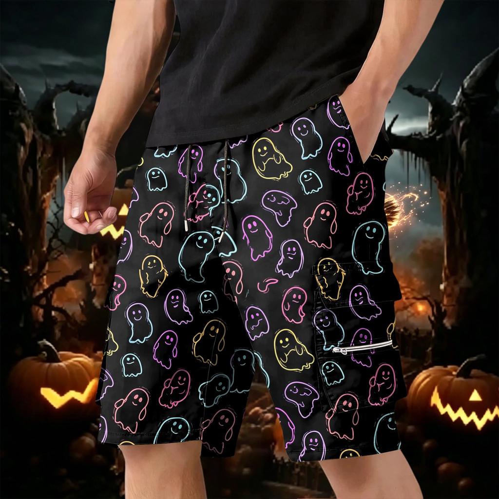 Men's Halloween Cargo Shorts Multi-Pocket Drawstring Casual Workout Shorts