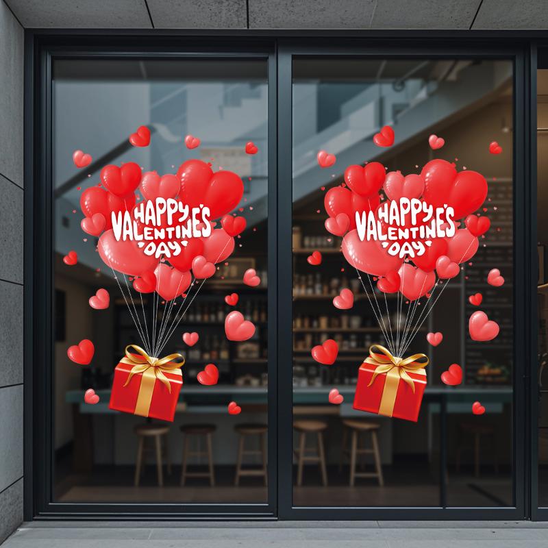 Romantic LOVE Valentine's Day Sweetheart Heart Balloon Stickers Window Stickers Convenience Store Glass Decoration Stickers
