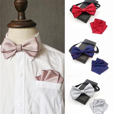 Kids Classical Adjustable Pre Tied Bowtie and Pocket Square Handkerchief Set for Boys and Girls Wedding School Ceremony
