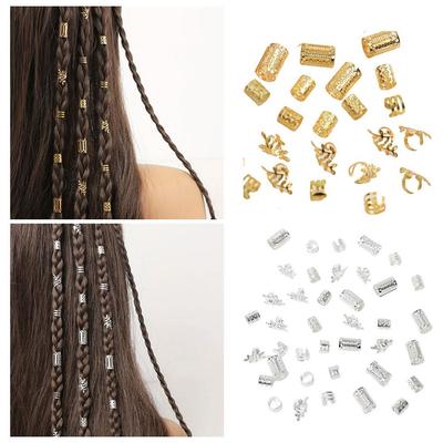 40 ks/sada Zlaté/Stříbrné Šperky do Vlasů pro Copánky Doplňky Duté Kroužky do Vlasů Pro Vlasy Rastafari Nastavitelné Kroužky do Vlasů Manžety