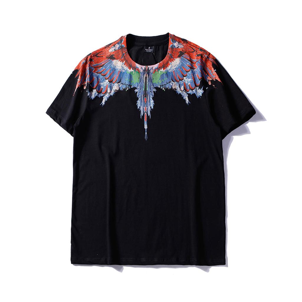 Marcelo Classic Phantom Wings Short Sleeve T-Shirt with Colorful Feathers and Lightning Design