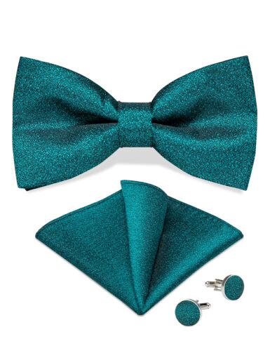 Conjunto de abotoaduras masculinas de seda azul ajustável com gravata borboleta Paisley floral Hanky