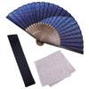 Folding Stylish Business Folding Fan Folding Fan and Handkerchief Hemp Leaf Navy [Osaka Choseido] Men's Fan, Style, Bag, Case, Set, Gradation,