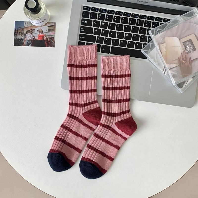 Socks Thick Needle Thick Thread Contrasting Striped Socks Retro Medium Tube Socks Shark Pants Socks