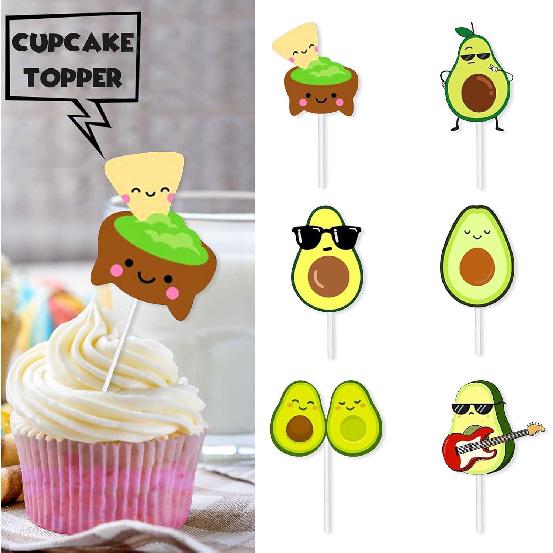 18pcs Green Glitter Baby Shower Dessert Cupcake Topper Avocado Guitar Holy Guacamole Theme Decorations Boy Girl Happy Birthday Party Decor Supplies