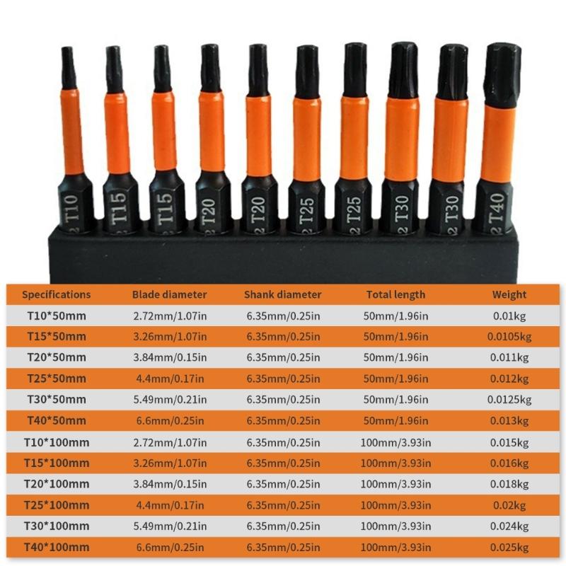 Pack of 10 Accurate Tips Magnetic Star Bits 100mm or 50mm Length S2Steel Suitable for Impact Drivers and Drills