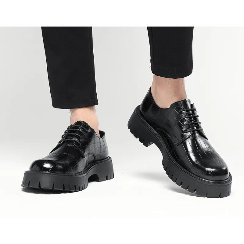 Модные весенне-осенние мужские кожаные туфли с круглым носком — фото 5