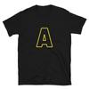 Buchstabe A Gelbe Fette Schrift Einfaches Schwarzes T-Shirt