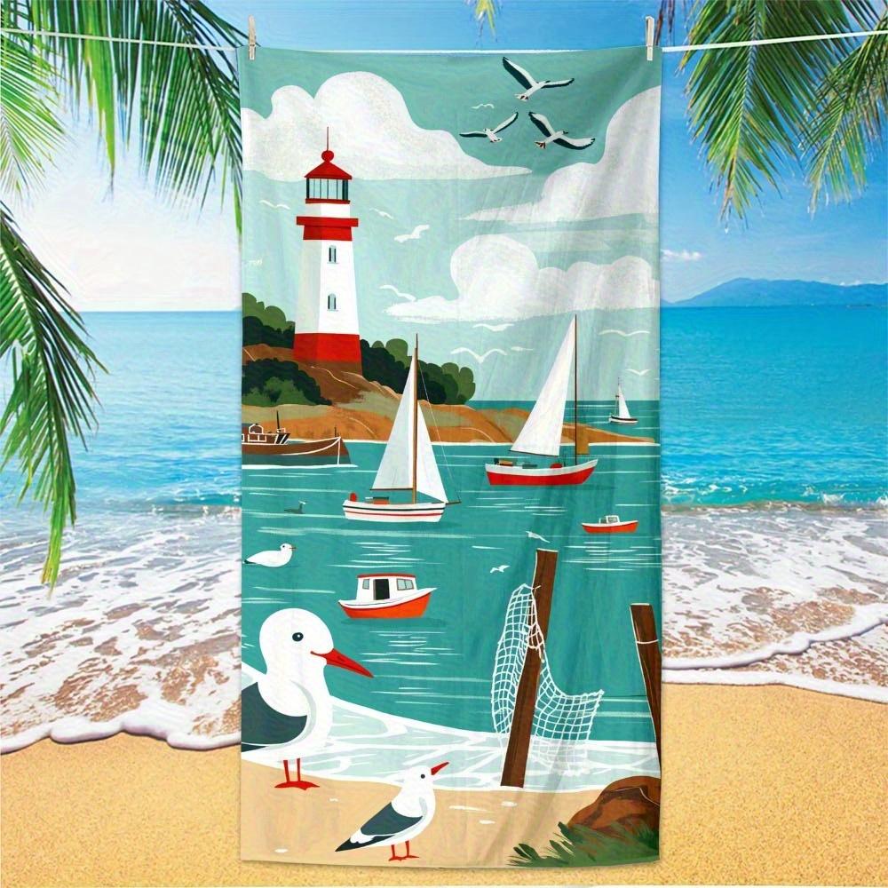 

Beach towel lighthouse sailboat pattern sunscreen and windproof suitable for beach pool camping travel beach blanket W40*H60(CM)
