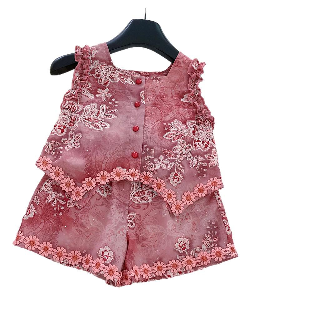 2025 Sommer Mädchen Blumen-Ausschnitt Top & Schleifen-Shorts Set