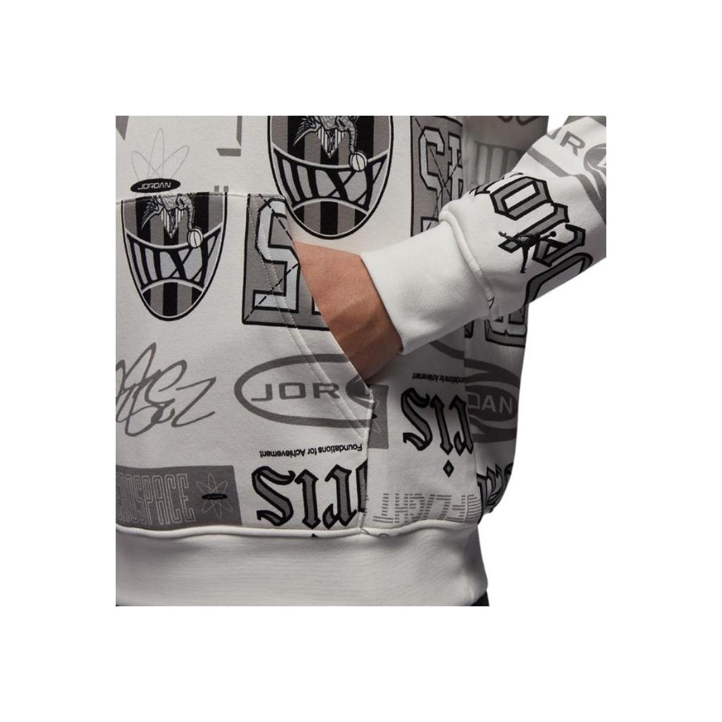 Jordan As Mj Essflc Po T Aop Comfortable Hooded Pullover Long Sleeve Sweatshirt Men Sweatshirt Gray White HM7255133