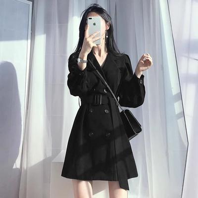 High Sense Hepburn Style Black Suit Dress Spring and Autumn New Women's Clothing Small Bottom Skirt