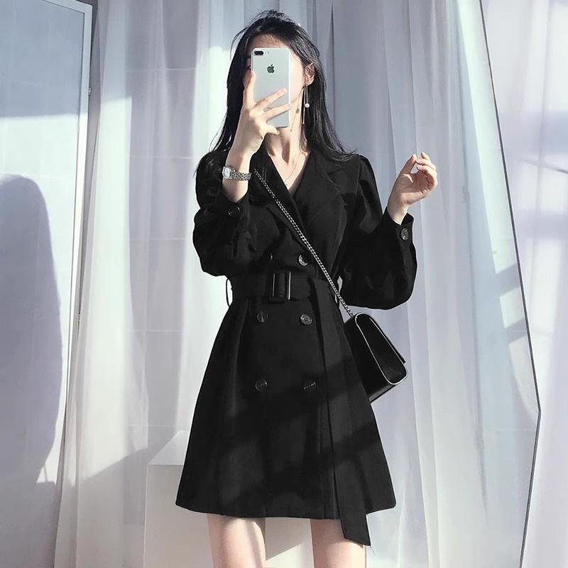 High Sense Hepburn Style Black Suit Dress Spring and Autumn New Women's Clothing Small Bottom Skirt