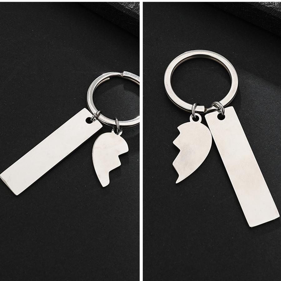 2026 Engravable Heart Splicing Stainless Steel Keychain for Couples