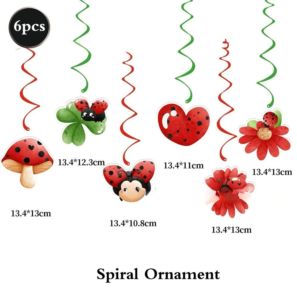 Cute Ladybug Theme Happy Birthday Party Decor Banner Cupcake Toppers Hanging Swirls Red Black Polka Dot Baby Shower Supplies