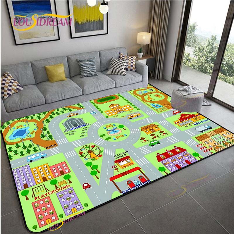 Alfombra Road Traffic Rout Map Carpet Living Room Sofa Coffee Table Bedroom Rugs Kitchen Kid Play Anti-slip Floor Mat Home Decor