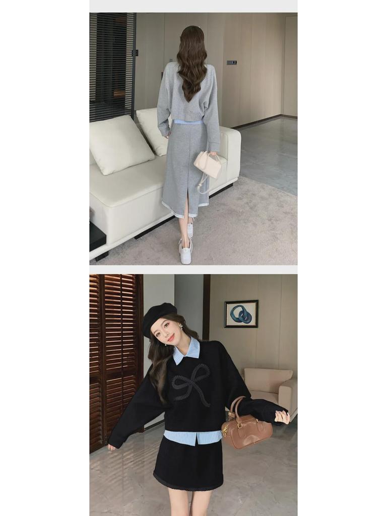 2024 Autumn & Winter Korean-Style Casual Sweater, Skirt & Shirt Three-Piece Set for Women