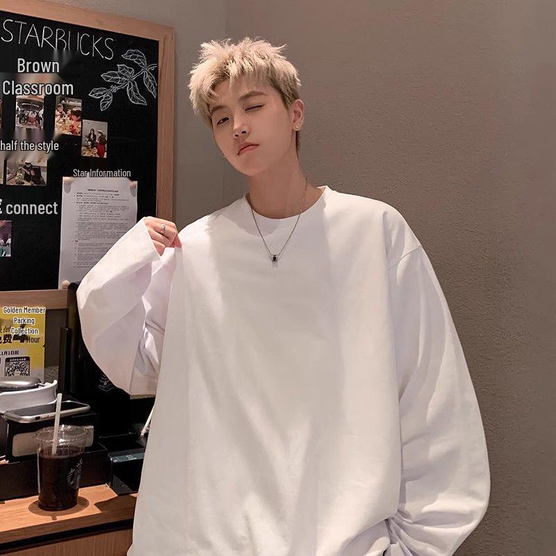 Men's Heavyweight Long Sleeve Cotton T-shirt: Versatile, Loose-Fit Base Layer for Autumn/Winter 2025