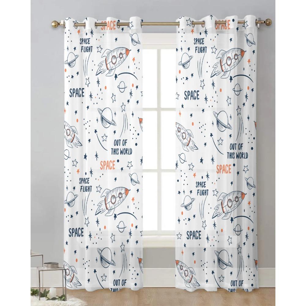 Universe Space Rocket Cartoon White Tulle Sheer Curtains for Living Room Decor Window Curtain for Bedroom Voile Organza Drapes