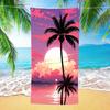 Roze Paarse Zonsondergang Palm Zeezicht Print Strandlaken Anti-Zand Microvezel Zwembadlaken Zomer Strand Zwem Buiten Sportschool Buiten Strand